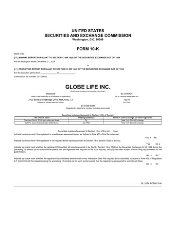 Vorschaubild Globe Life
 10-K Jahresbericht 2024