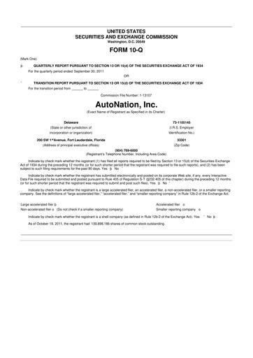 Miniature AutoNation 10-Q Rapport trimestriel 2011 