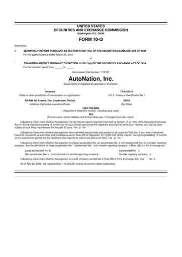 Miniature AutoNation 10-Q Rapport trimestriel 2015 