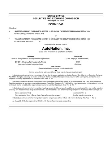 Miniature AutoNation 10-Q Rapport trimestriel 2015 