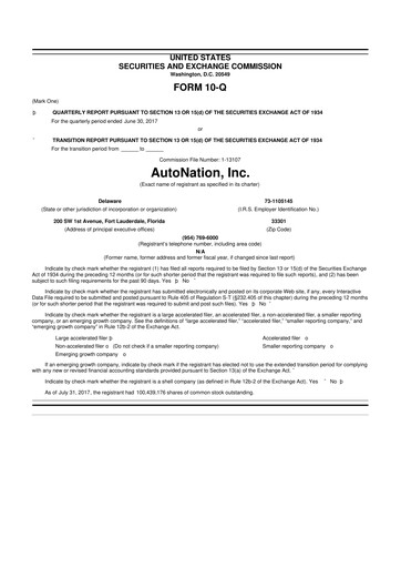 Miniature AutoNation 10-Q Rapport trimestriel 2017 