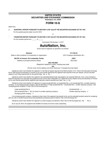 Miniature AutoNation 10-Q Rapport trimestriel 2018 