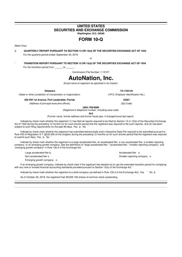 Miniature AutoNation 10-Q Rapport trimestriel 2018 