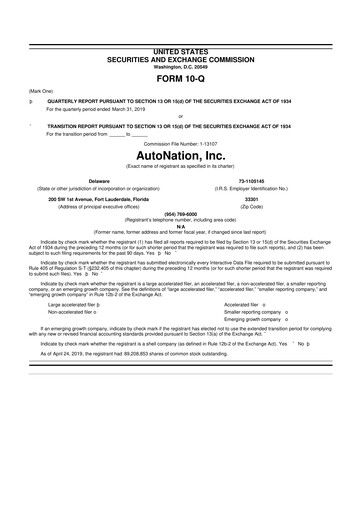 Miniature AutoNation 10-Q Rapport trimestriel 2019 