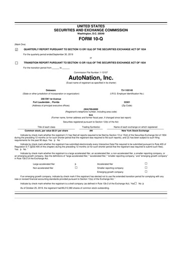 Miniature AutoNation 10-Q Rapport trimestriel 2019 