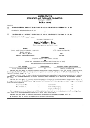 Miniature AutoNation 10-Q Rapport trimestriel 2020 