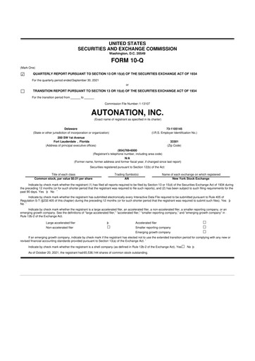 Miniature AutoNation 10-Q Rapport trimestriel 2021 