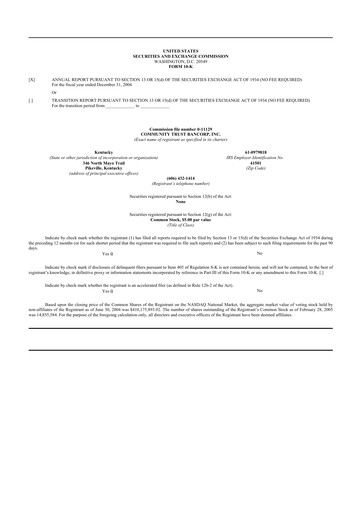 Thumbnail Community Trust Bancorp 10-K Annual Report 