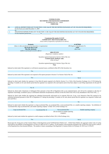 Thumbnail Community Trust Bancorp 10-K Annual Report 