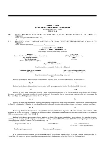 Thumbnail Community Trust Bancorp 10-K Annual Report 2018