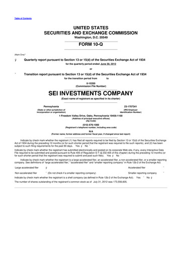 Thumbnail SEI Investments 10-Q Quarterly Report FY2012 