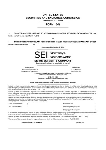 Thumbnail SEI Investments 10-Q Quarterly Report FY2019 