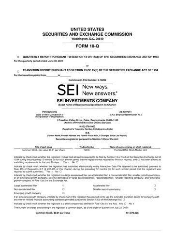 Thumbnail SEI Investments 10-Q Quarterly Report FY2021 
