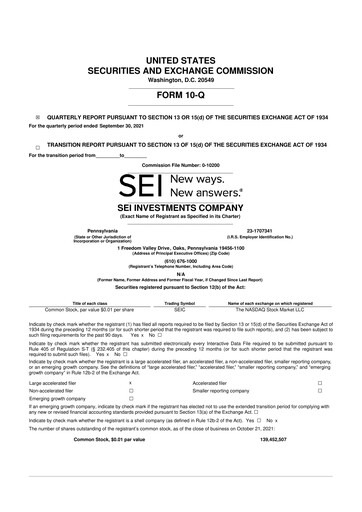 Thumbnail SEI Investments 10-Q Quarterly Report FY2021 