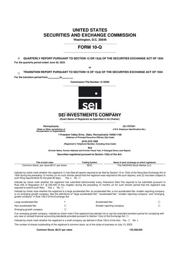 Thumbnail SEI Investments 10-Q Quarterly Report FY2023 