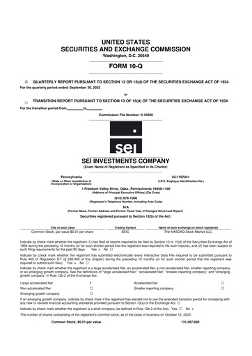 Thumbnail SEI Investments 10-Q Quarterly Report FY2023 