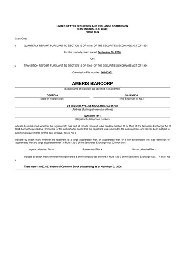 Thumbnail Ameris Bancorp
 10-Q Quarterly Report FY 