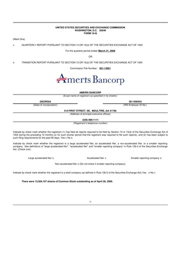 Thumbnail Ameris Bancorp
 10-Q Quarterly Report FY 