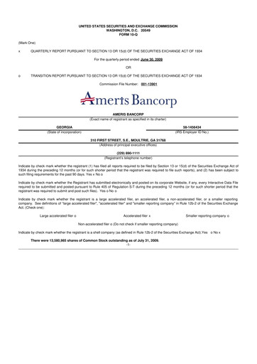 Thumbnail Ameris Bancorp
 10-Q Quarterly Report FY 
