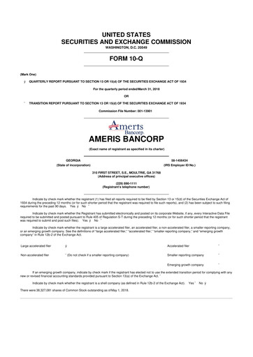 Thumbnail Ameris Bancorp
 10-Q Quarterly Report FY2018 