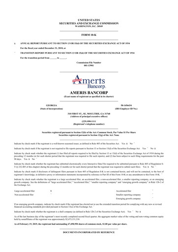 Thumbnail Ameris Bancorp
 10-K Annual Report 2018