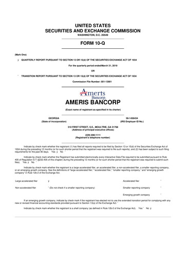 Thumbnail Ameris Bancorp
 10-Q Quarterly Report FY2019 