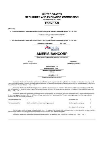 Thumbnail Ameris Bancorp
 10-Q Quarterly Report FY2019 