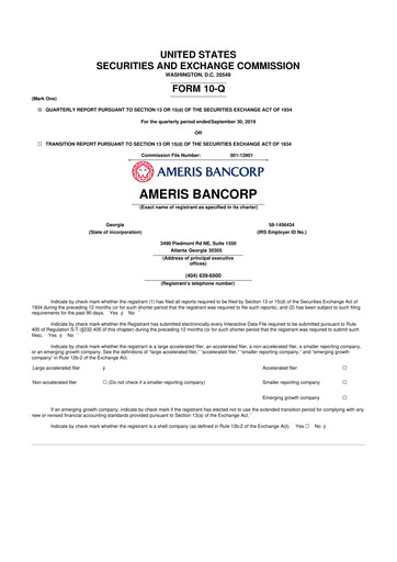 Thumbnail Ameris Bancorp
 10-Q Quarterly Report FY2019 