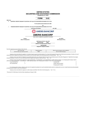 Thumbnail Ameris Bancorp
 10-Q Quarterly Report FY2026 