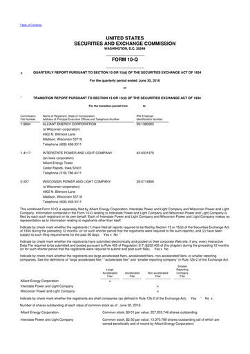 Thumbnail Alliant Energy 10-Q Quarterly Report FY2016 