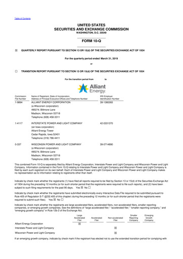 Thumbnail Alliant Energy 10-Q Quarterly Report FY2019 