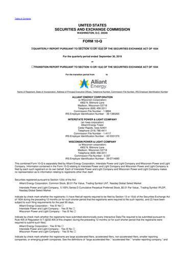 Thumbnail Alliant Energy 10-Q Quarterly Report FY2019 