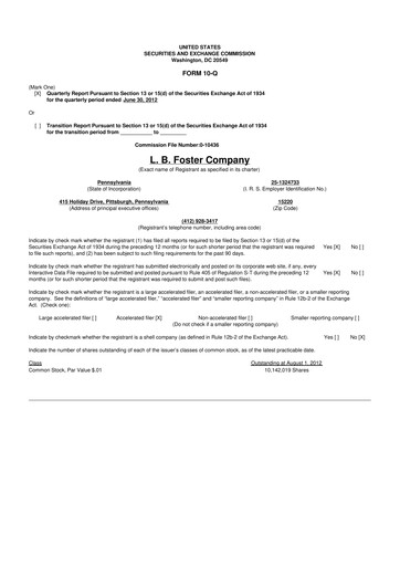 Thumbnail L.B. Foster 10-Q Quarterly Report FY 