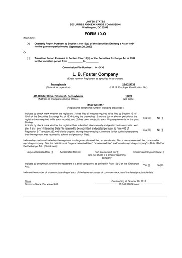 Thumbnail L.B. Foster 10-Q Quarterly Report FY2012 