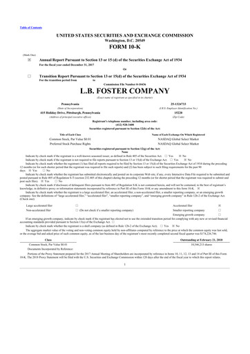 Miniature L.B. Foster 10-K Rapport annuel 2017