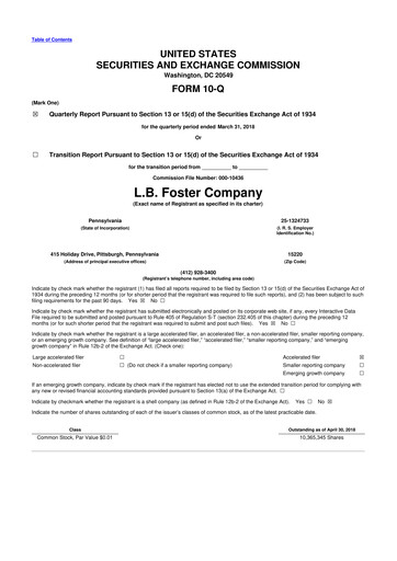 Thumbnail L.B. Foster 10-Q Quarterly Report FY2018 