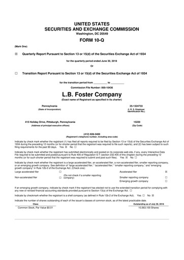Thumbnail L.B. Foster 10-Q Quarterly Report FY2018 