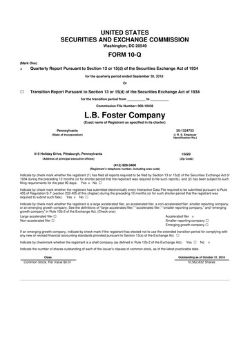 Thumbnail L.B. Foster 10-Q Quarterly Report FY2018 