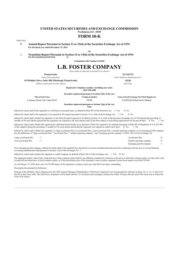 Miniature L.B. Foster 10-K Rapport annuel 2019