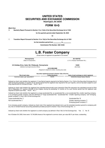 Thumbnail L.B. Foster 10-Q Quarterly Report FY2020 