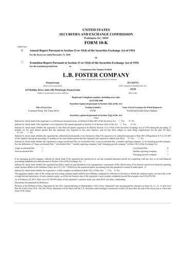 Miniature L.B. Foster 10-K Rapport annuel 2020