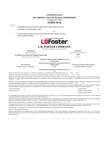Miniature L.B. Foster 10-K Rapport annuel 2021