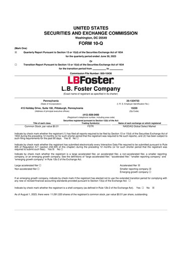 Thumbnail L.B. Foster 10-Q Quarterly Report FY2023 