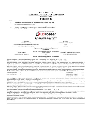 Miniature L.B. Foster 10-K Rapport annuel 2023