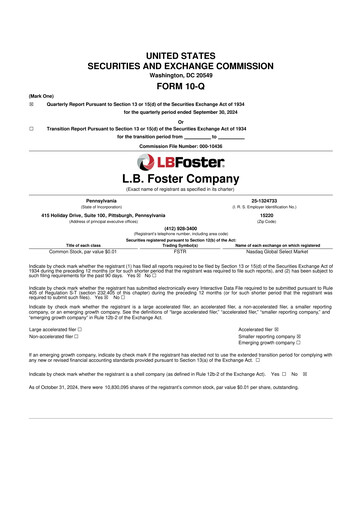 Thumbnail L.B. Foster 10-Q Quarterly Report FY2024 