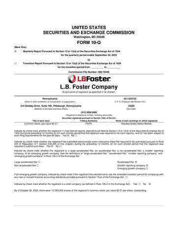 Thumbnail L.B. Foster 10-Q Quarterly Report FY2025 