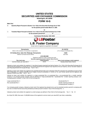 Thumbnail L.B. Foster 10-Q Quarterly Report FY2026 