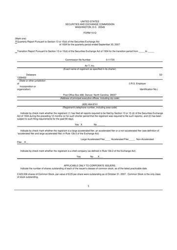 Thumbnail Air T, Inc. 10-Q Quarterly Report FY 