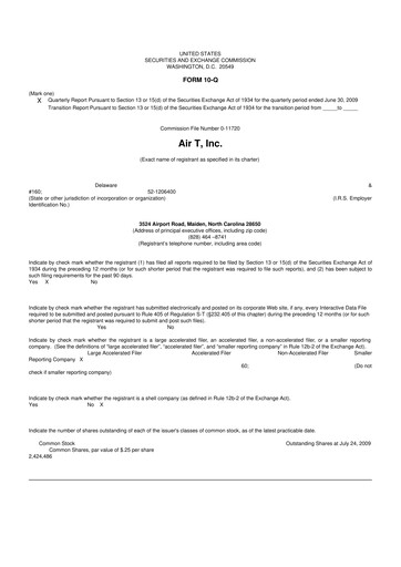 Thumbnail Air T, Inc. 10-Q Quarterly Report FY 