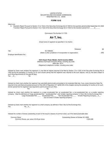 Thumbnail Air T, Inc. 10-Q Quarterly Report FY 